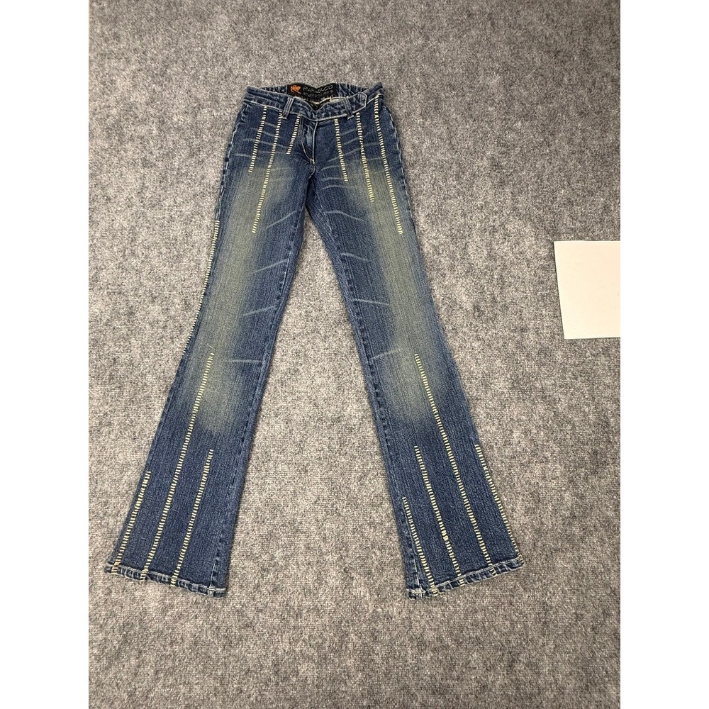 Parasuco Ergonomic Jeans 8028 Blue Contrast Stitch Low Rise Flare Womens 24x33